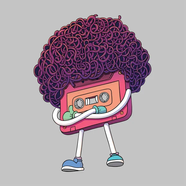 Růžový Kompaktní Kazeta Pásek Charakter Mixtape Ilustrace Styl Super Afro — Stockový vektor