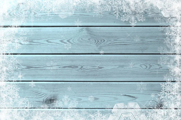 Blue wood texture with snow  effect christmas background Stock Photo