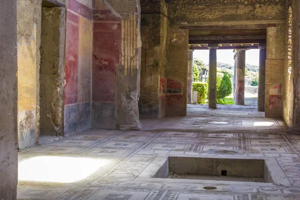 Part Living Room Frescoes Painted Walls Ruined House Pompeii Naples — Stock Photo, Image