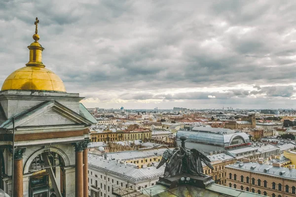 Panoramic View Petersburg Height Isaac Cathedral Angels Bell Tower Roof — стоковое фото