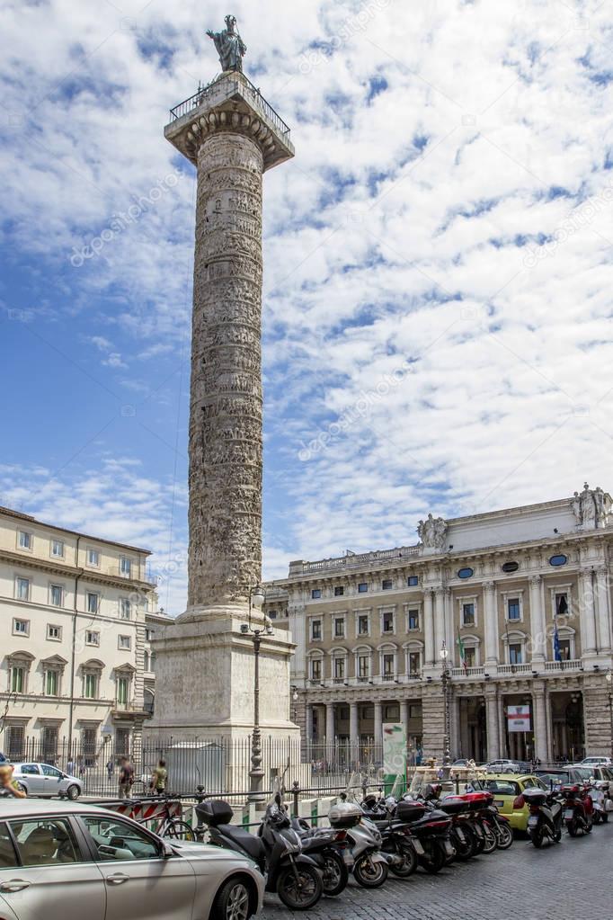 Column at forum of Trajan in Rome, created by architect Apollodorus of Damascus in 113 AD. e. In honor of  victories of Trajan over Dacians, Rome, Italy