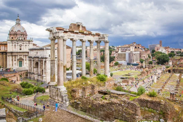 Vista Panorámica Del Foro Romano Con Ruinas Antiguas Del Templo — Foto de Stock