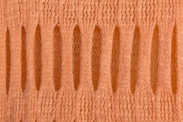 Gestrickte Wolltextur Mit Schönem Löchrigem Muster Zartem Orange Für Abstrakte — Stockfoto