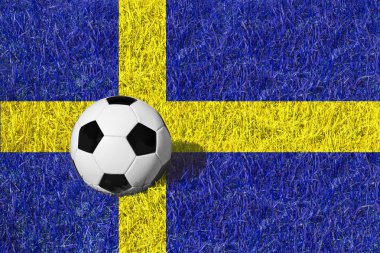 Siyah ve beyaz futbol bir çayır on top / boyalı olarak İsveç, kopya alanı metin, kavram futbol için ulusal bayrak renklerinin çimen