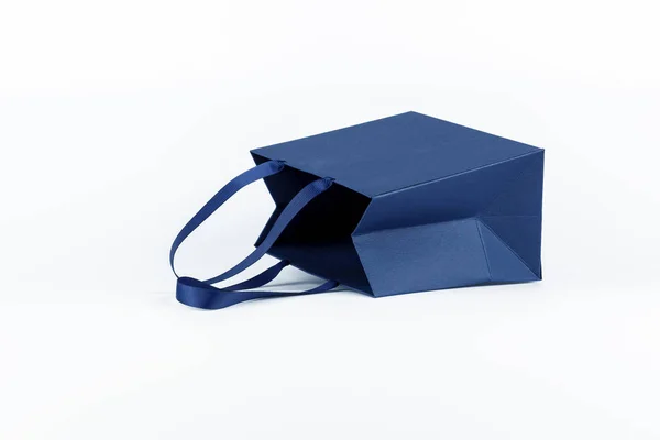 Gift Paper Bag Shopping Bag Classic Blue Color Isolated White — Stock Photo, Image