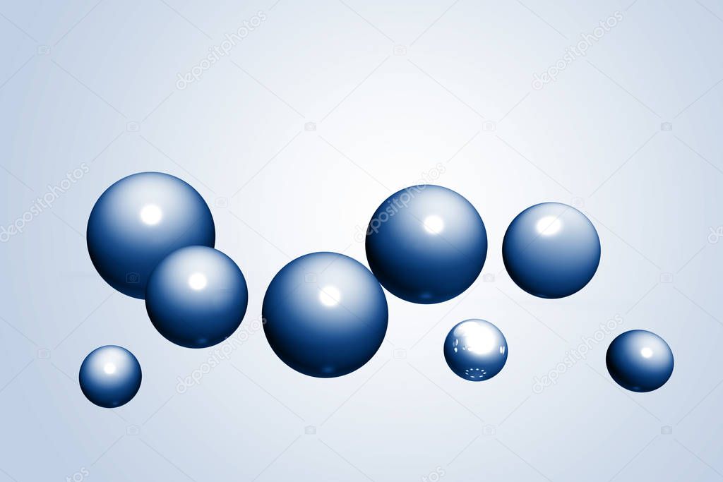 Abstract realistic spheres, glossy plastic balls on white backgr