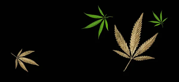 Striscione Astratto Dorato Verde Classico Colore Blu Lascia Marijuana Cannabis — Foto Stock