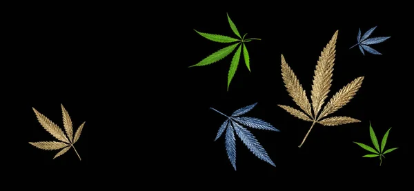 Absztrakt Banner Arany Zöld Klasszikus Kék Szín Hagy Cannabis Marihuána — Stock Fotó