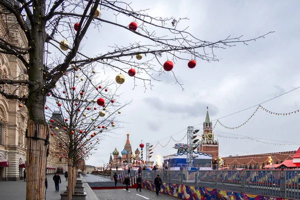 Moscow Russia February 2020 Christmas Market Red Square Saint Basil — Stok fotoğraf