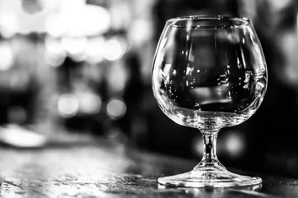 Empty Cognac Glass Bar Stand Black White — Stock Photo, Image