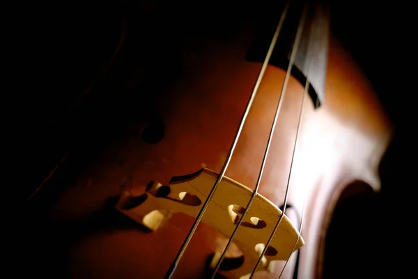 黑背景的老式大提琴大提琴的细节 — 图库照片