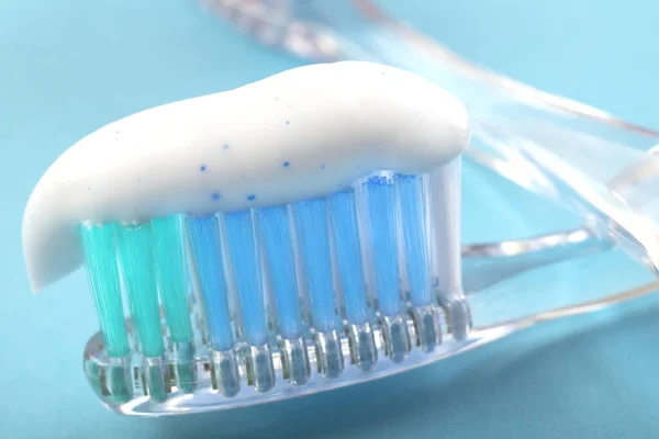 Toothbrush Toothpaste Blue Background Tooth Cleaning Concept — Stock Photo, Image