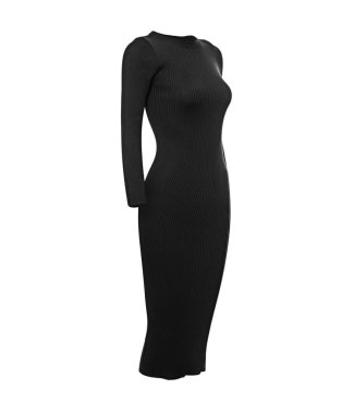 Zarif güzel siyah uzun elbise uzun kollu beyaz bir zemin üzerine