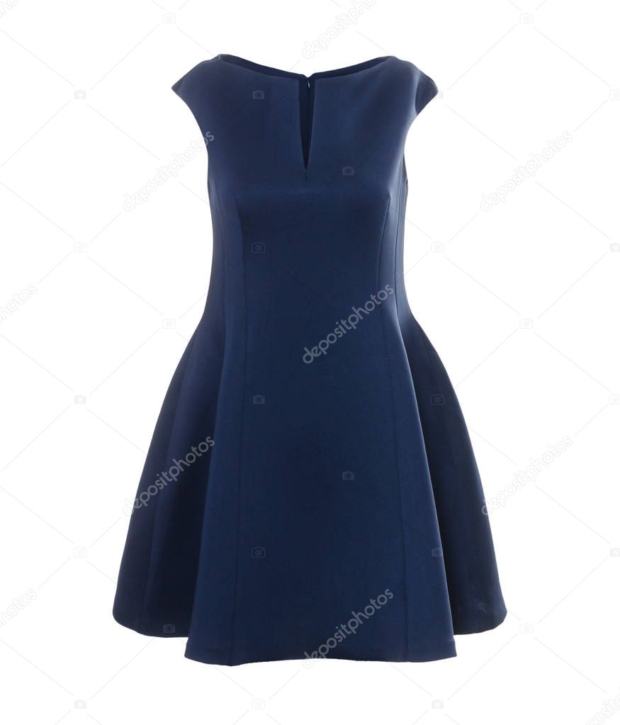Elegant beautiful dark blue dress on a white background 
