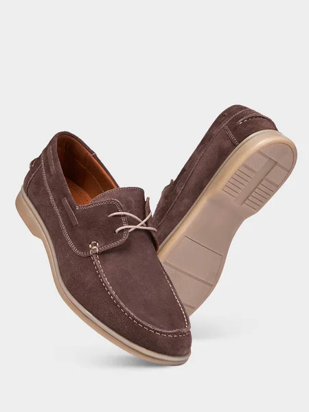 Mocasines Marrones Gamuza Verano Para Hombre Con Cordones Suelas Beige —  Fotos de Stock