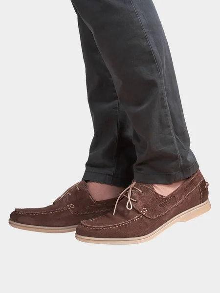 Mocassins Été Daim Marron Pour Hommes Avec Lacets Semelles Beiges — Photo