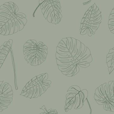 Canavar yaprak çizgisi sanatı. Katılım çizimi. Minimalizm sanatı. Modern dekor.