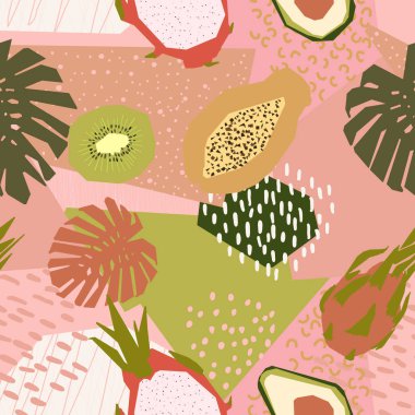 Geometrik elementli tropik canavar deseni