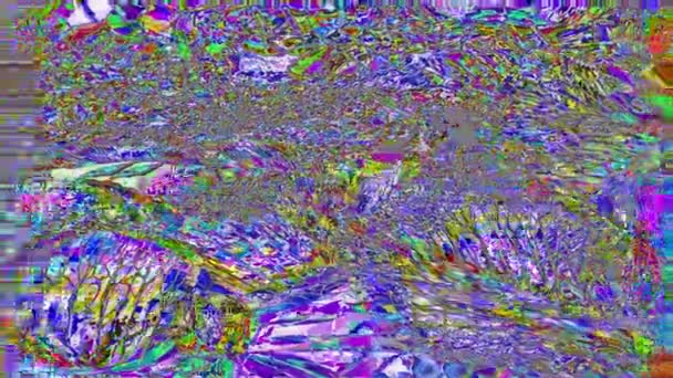 Digital data glitch neon sci-fi shimmering background. Random distortions. — ストック動画