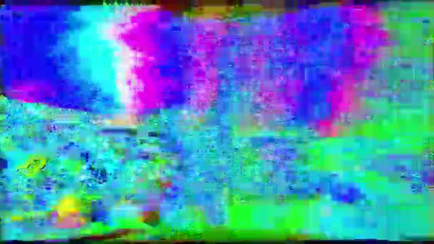 Software gegenereerde glitched clip, iriserende slechte signaal imitatie. — Stockvideo