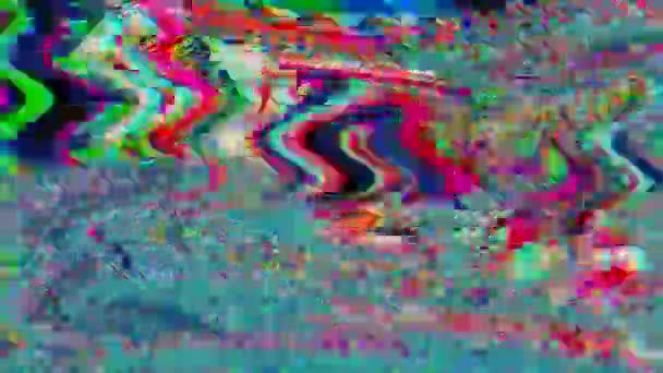 Digitale geometrische sci-fi trendy glinsterende achtergrond. Slechte tv golvend effect, data error, corrupte tape concept. — Stockvideo