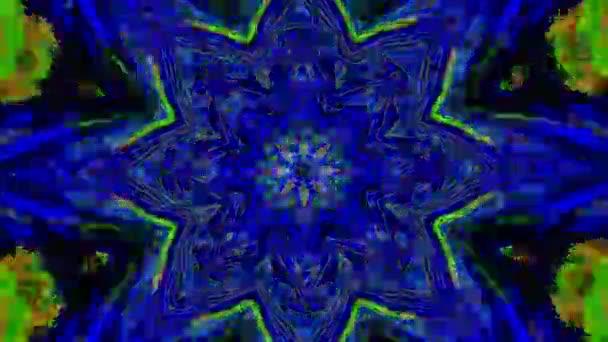 Kaleidoscope ornamental web punk dreamy holographic background. Vhs tape footage. — Stock Video