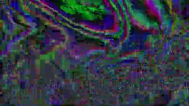 Multi-gekleurde wervelende iriserende nostalgische trendy glinsterende achtergrond. Digitale glitch compilatie. — Stockvideo