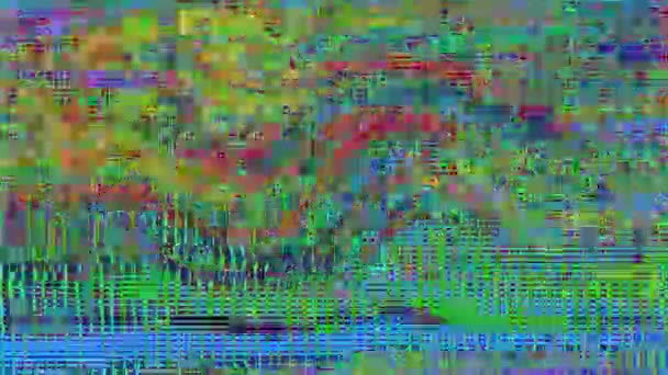 Computergegenereerde glitched footage, holografische beschadigde data video fx. — Stockvideo