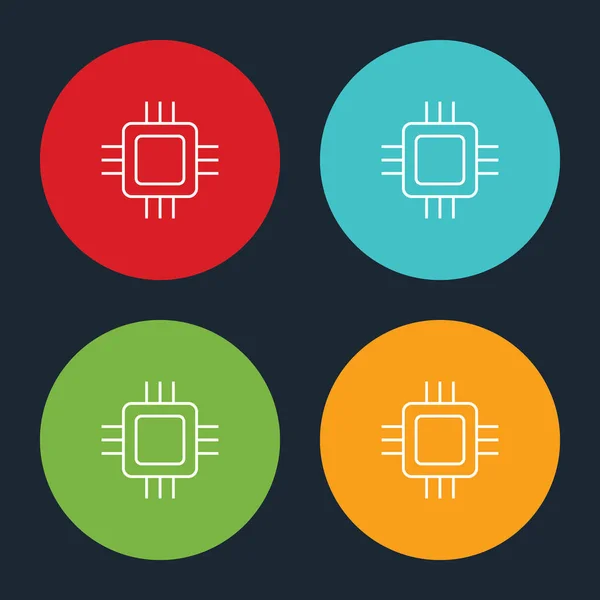 Muy útil placa base Chip Line icono en cuatro opciones redondas de color . — Vector de stock