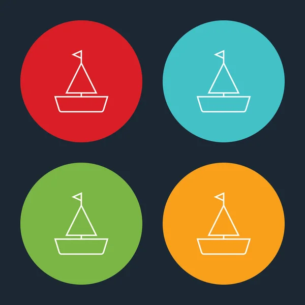 Mycket användbar segelbåt linje ikonen på fyra färger runda alternativ. — Stock vektor