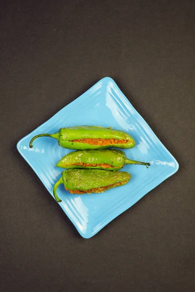 Delicioso Boca Molhando Recheado Pimenta Verde Com Farinha Grama Bharma — Fotografia de Stock