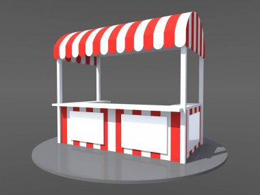 bir ticari Pavyonu olan beyaz ve Kırmızı renkteki yarım daire biçimli bir çatı ile 3 boyutlu görselleştirme