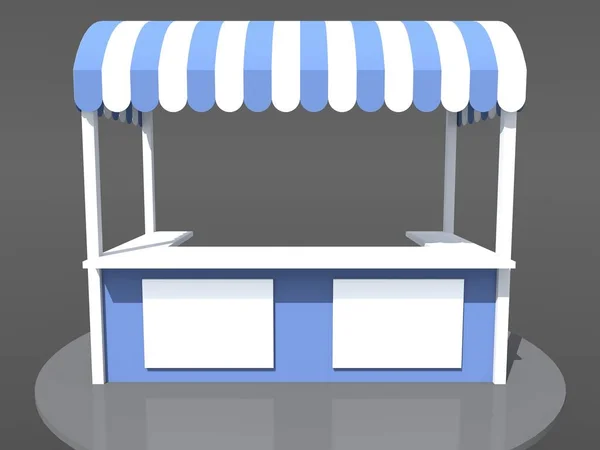 3d visualización de un pabellón comercial con un techo semicircular en esquema de color blanco-azul —  Fotos de Stock