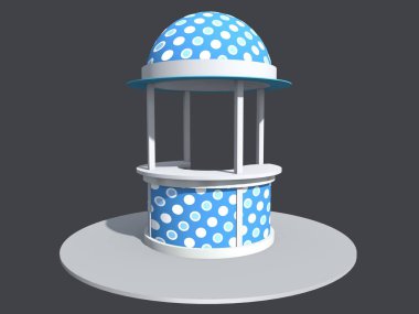 bir ticari Pavyonu yerleşim açık ve kapalı için dekoratif trim ile yarım daire biçimli bir çatı ile 3 boyutlu görselleştirme