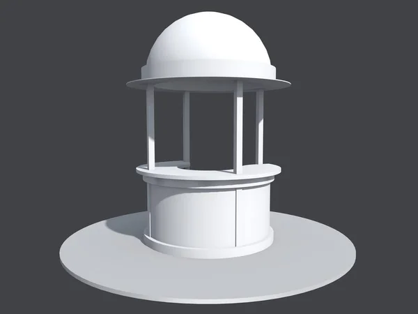 3D απεικόνιση του μια εμπορική pavilion με ένα ημι-κυκλικό οροφής σε λευκό χρώμα για τοποθέτηση στο δρόμο και σε εσωτερικούς χώρους — Φωτογραφία Αρχείου
