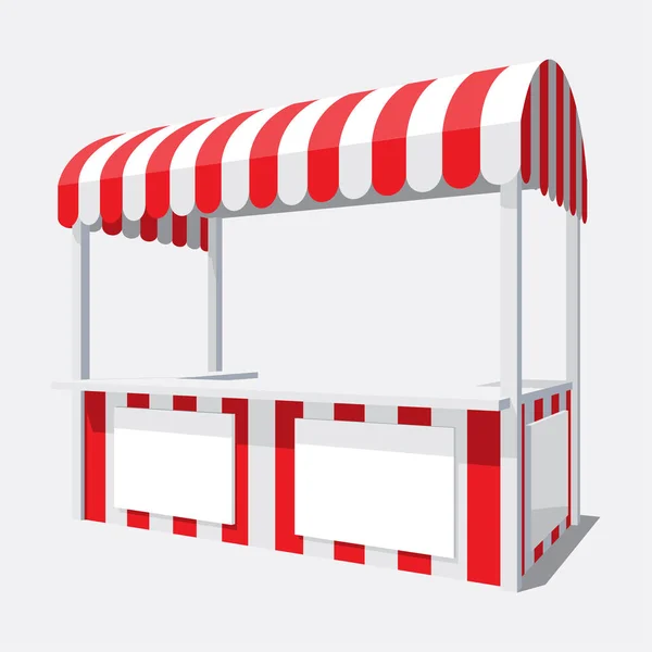 Illustration vectorielle d'un pavillon commercial isolé avec un toit semi-circulaire en blanc et rouge sur fond pauvre — Image vectorielle