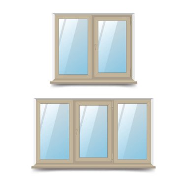 Bir dikdörtgen iki yaprak ve üç kanatlı plastik pencere vektör Illustration. Windows tasarım sallanan