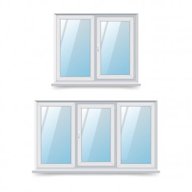 Bir dikdörtgen iki yaprak ve üç kanatlı plastik pencere vektör Illustration. Windows tasarım sallanan