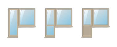 Beyaz arka plan üzerinde windows bloklarla izole balkon vektör çizim