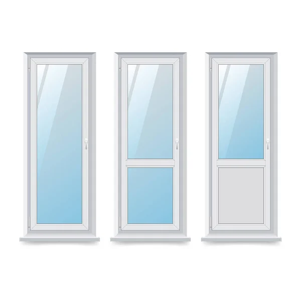 Vector illustration of set of balcony doors on white background — Stock Vector