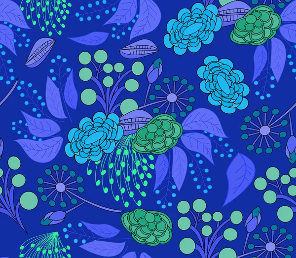 Motif floral sans couture dans les tons bleus — Image vectorielle