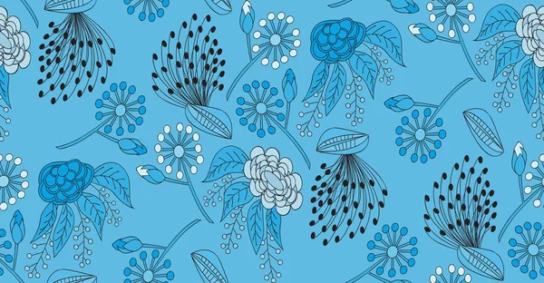 Motif sans couture, floral sur fond bleu — Image vectorielle