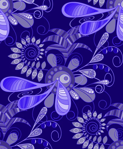 Motif, sans couture, abstrait, floral dans des tons bleus. Pour tissu, papier peint . — Image vectorielle