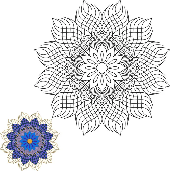 Mandala kontur beyaz zemin çiçek dekor dekorasyon öğe üzerinde — Stok Vektör