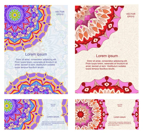 Flyer şablonu, kartpostal, kitapçık, renkli parlak mandala soluk bir arka planda eleman tasarlamak vektör