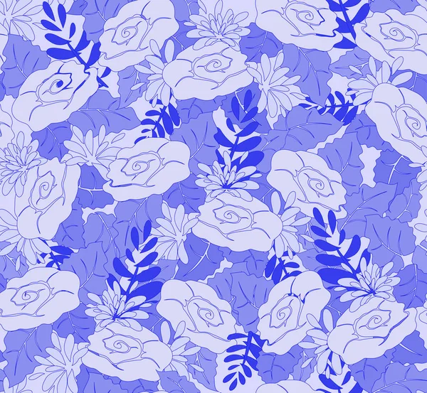 Motif floral abstrait sans couture dans les tons bleus, pour tissu, papier peint — Image vectorielle