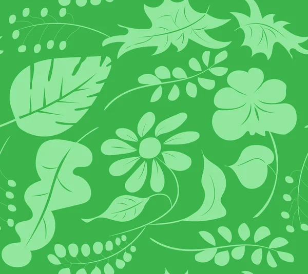 Motif sans couture à partir de silhouettes végétales sur fond vert, pour papier peint tissu — Image vectorielle