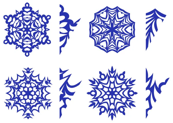 Copos de nieve para decorar con motivos para tallar — Vector de stock