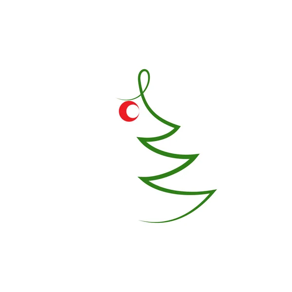 Verde, contorno, dibujo de un árbol de Navidad con una bola roja. Para decoración, postales . — Vector de stock