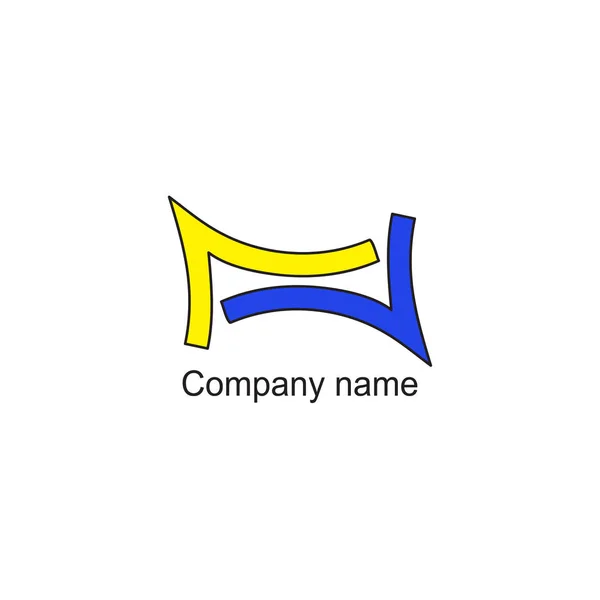 Logo šablona ze dvou tvarů v podobě rohů modré a žluté — Stockový vektor